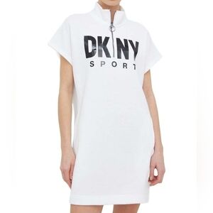 DKNY Light Heather Gray Sleeveless Half-Zip Sport Sweater Dress